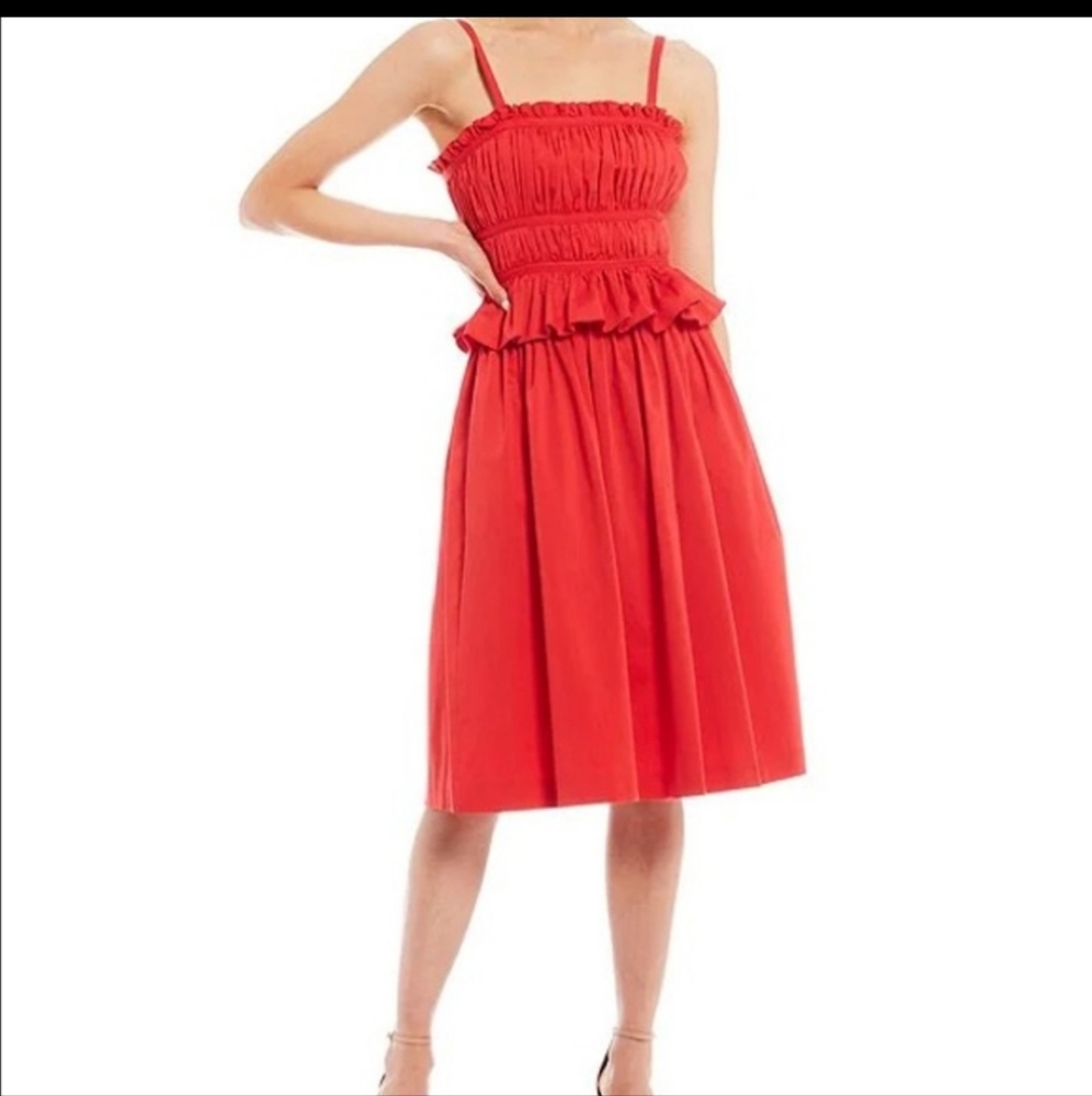 Antonio Melani Taylor Stretch Cotton Sateen Peplum Waist Dress in Cherry